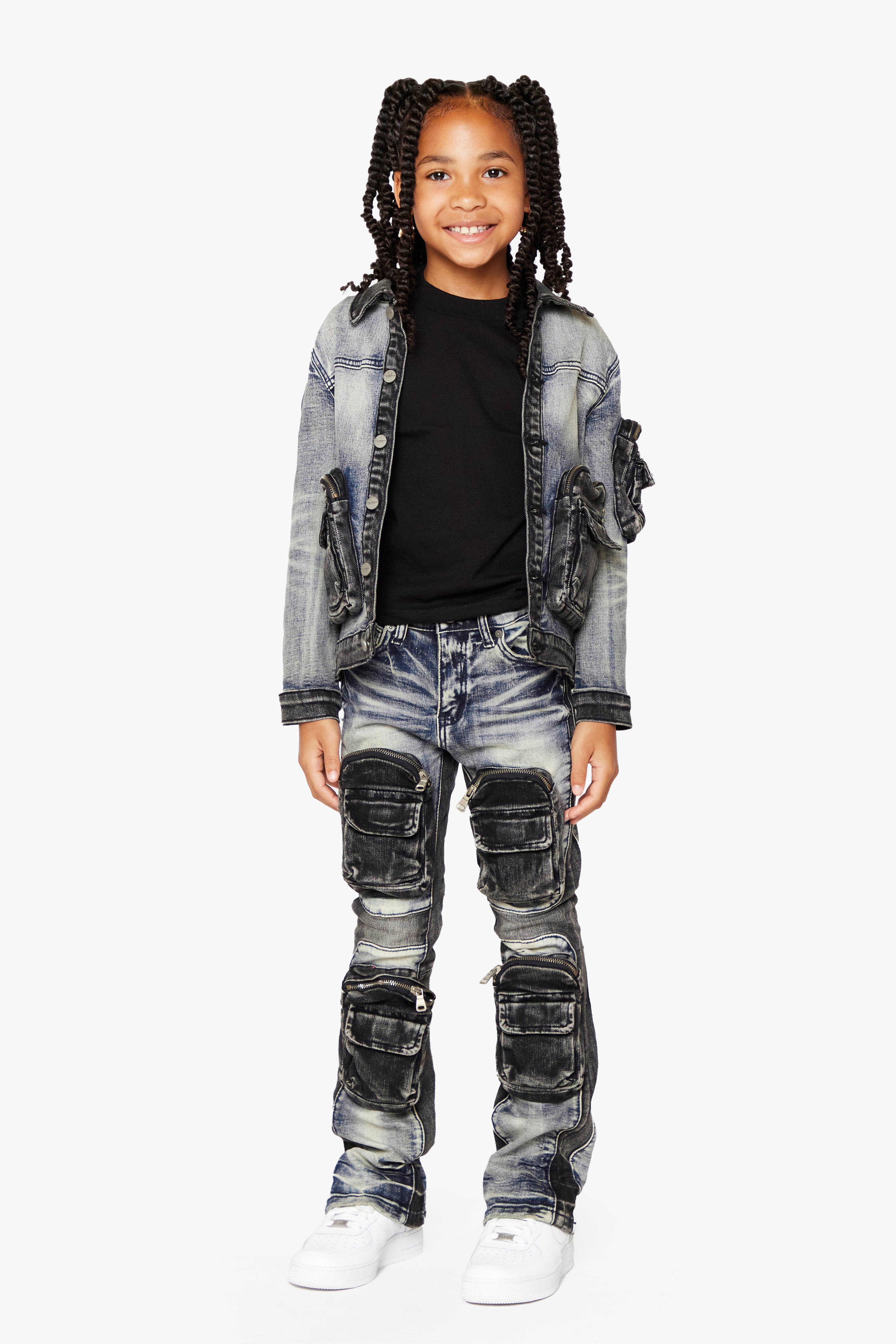"CAPTAIN” KIDS JACKET BLUE BLACK WASH