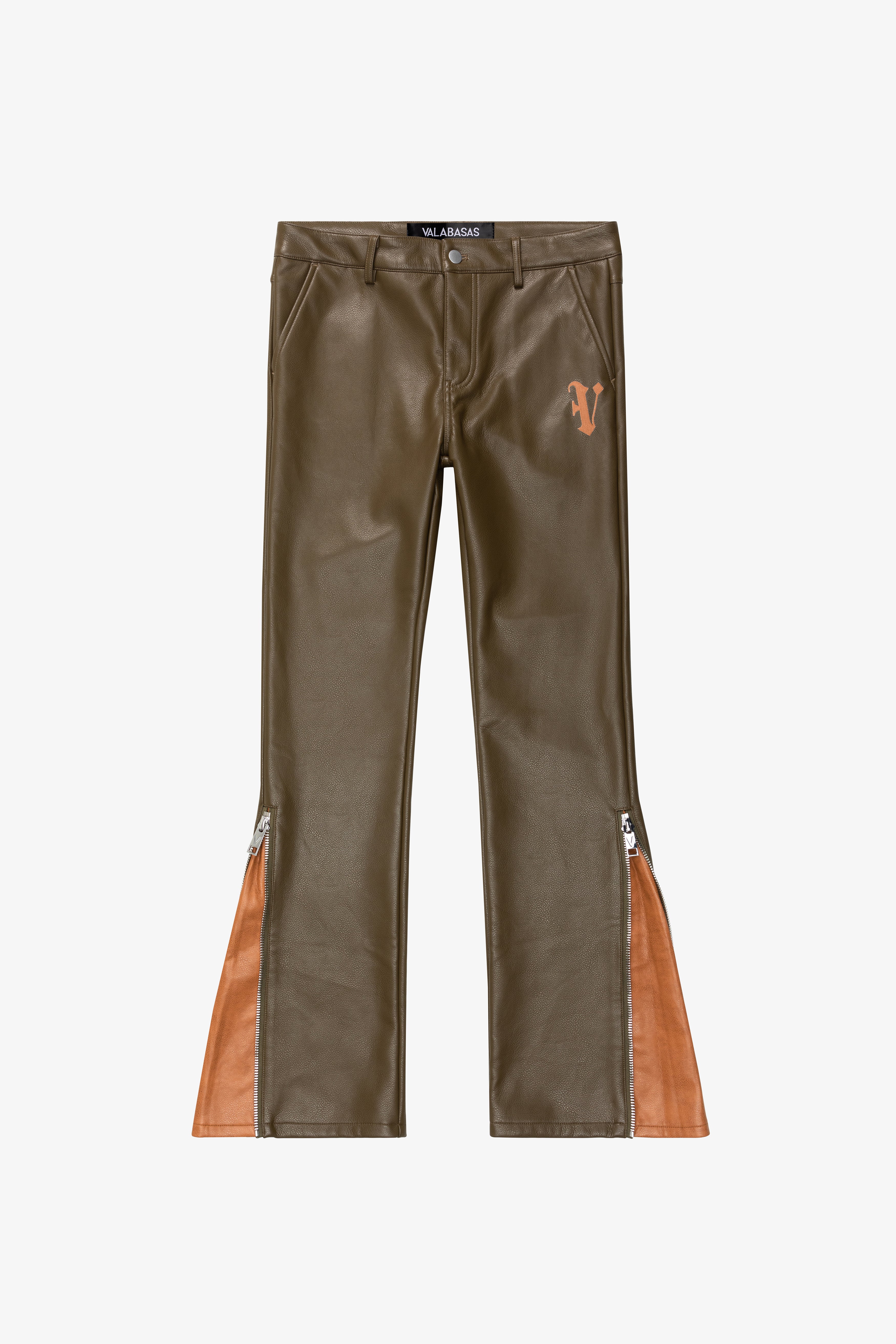 "CERNIERA” OLIVE BROWN STACKED FLARE LEATHER