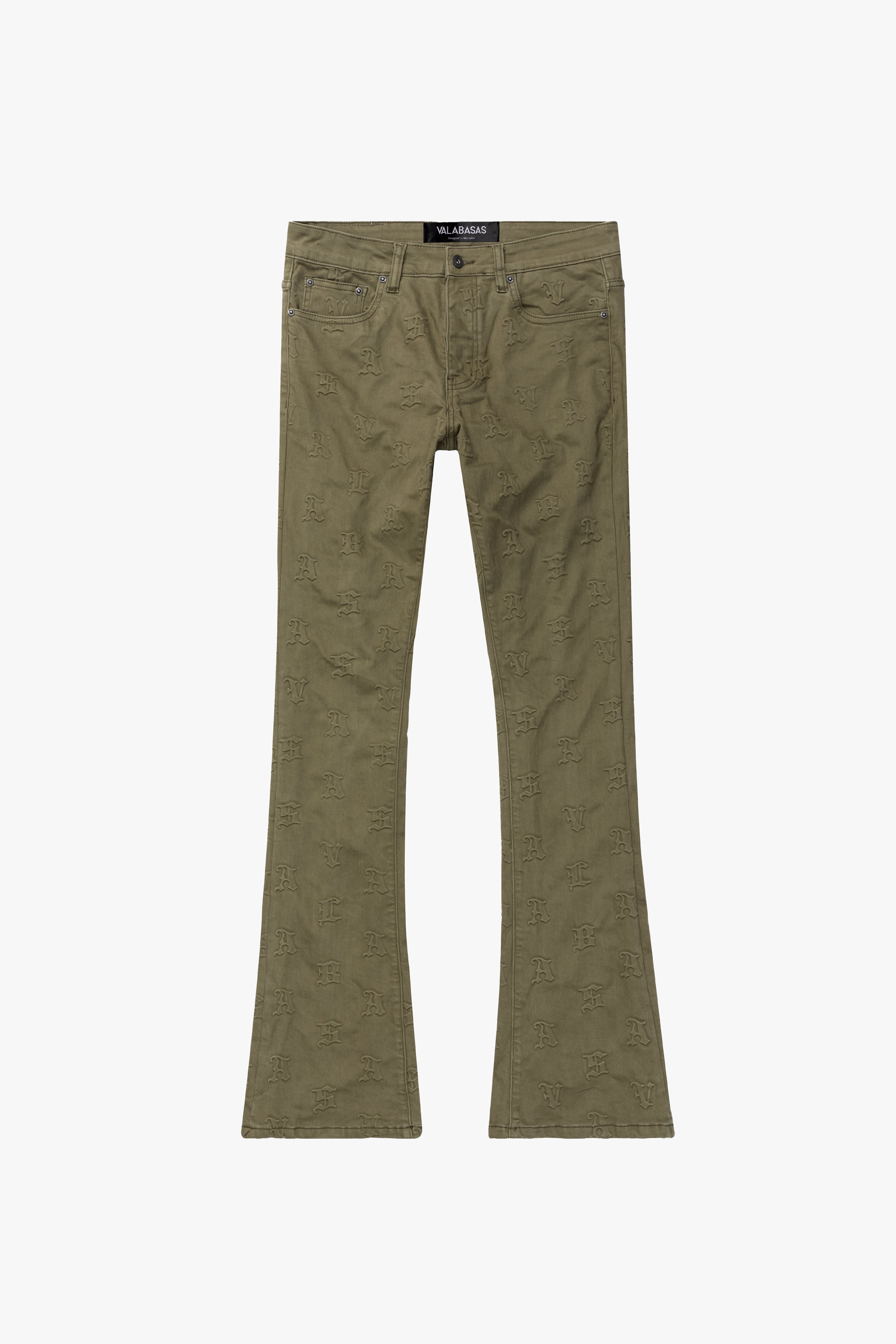 "FRITH” GREEN STACKED FLARE JEAN