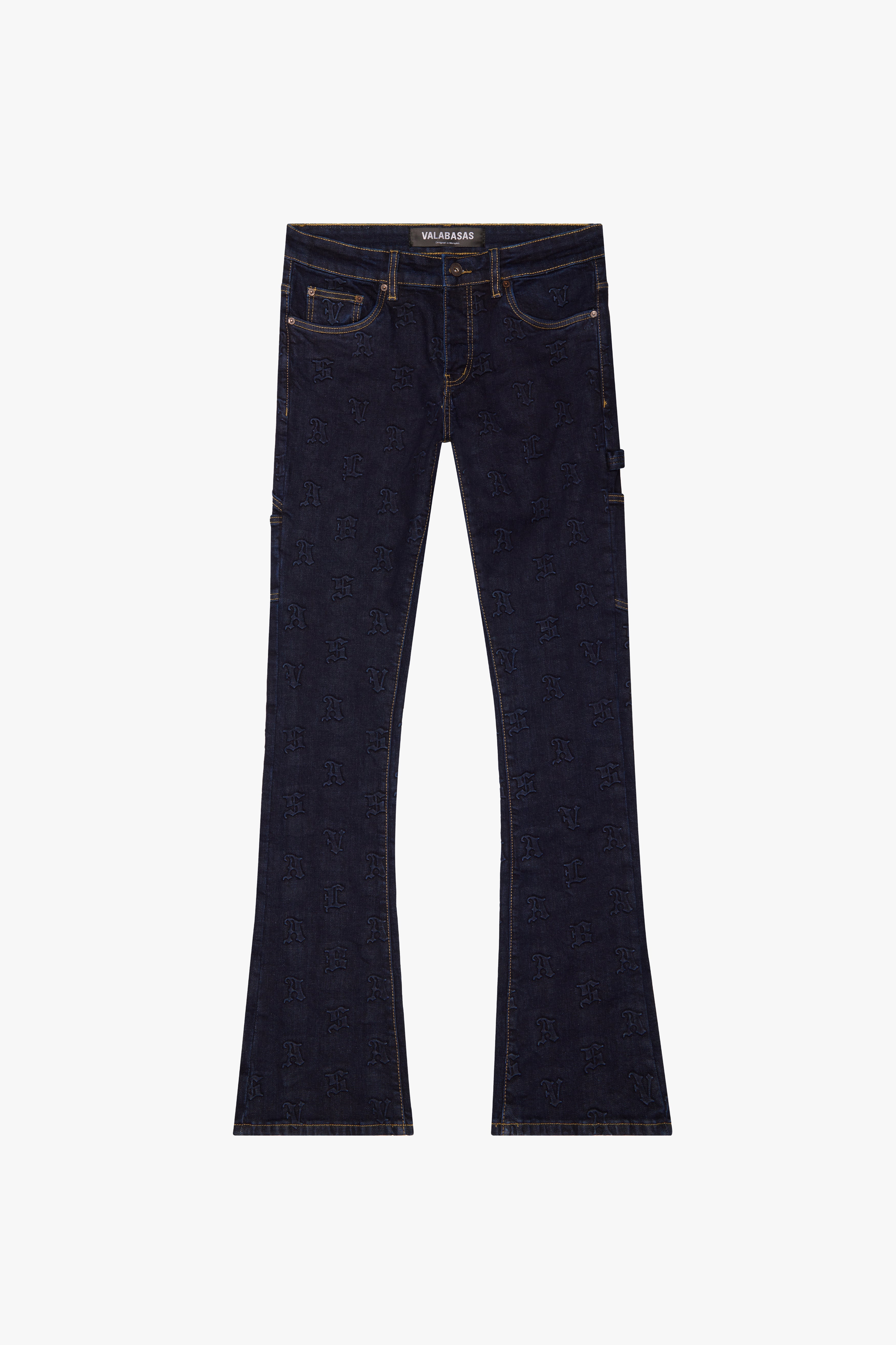 "FROSTLINE" DARK BLUE STACKED FLARE JEAN
