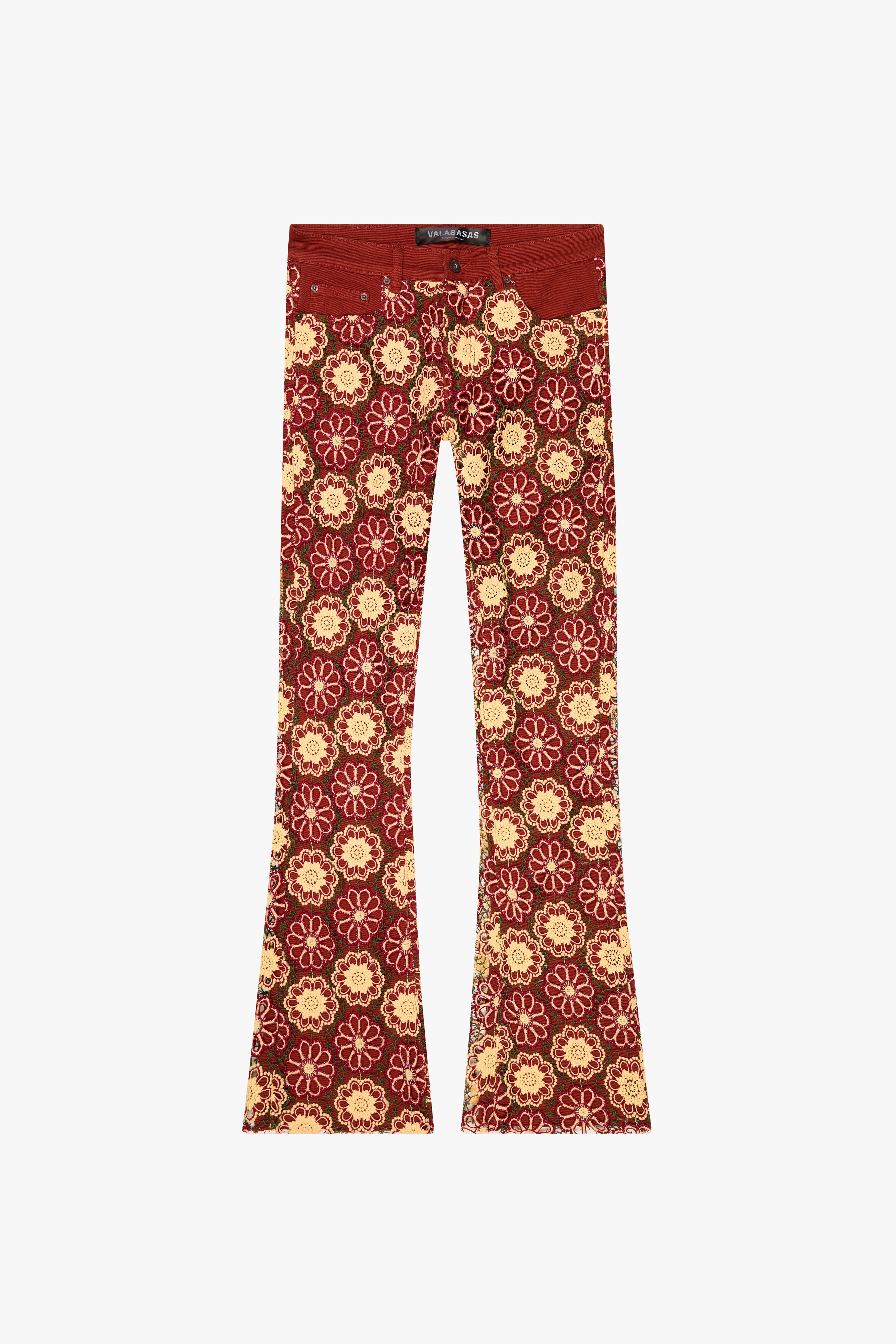 "HONEYCOMB" TANGERINE RED STACKED FLARE JEAN